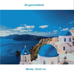   Sada na vymaľovanie diamantmi s modrým vzorom pri mori a gréckej kupoly 35x25cm