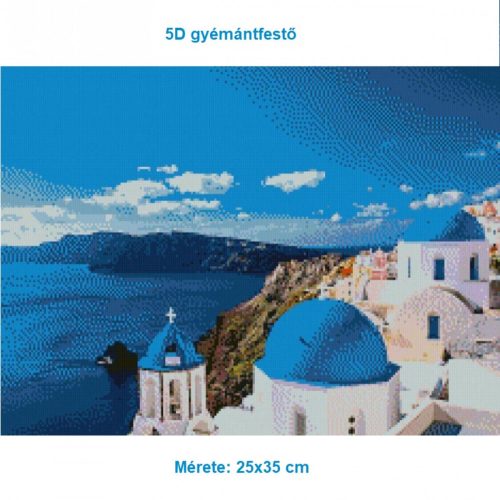 Sada na vymaľovanie diamantmi s modrým vzorom pri mori a gréckej kupoly 35x25cm