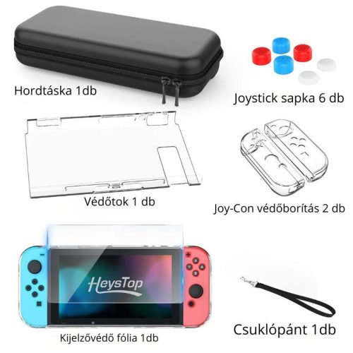 Ochranná sada HEYSTOP pre Nintendo Switch – čierna, nárazuvzdorné puzdro a príslušenstvo
