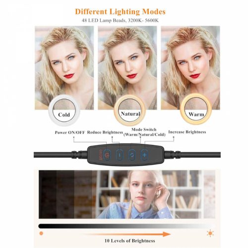 Elegantné biele selfie krúžkové svetlo s držiakom – nastaviteľný jas pre telefón