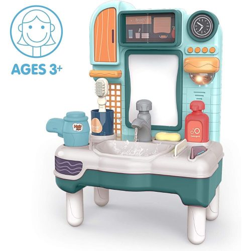 Kúpeľňové zrkadlo s umývadlom, batériou a príslušenstvom na potrubie (prehrávač osvetlenia a zvuku)