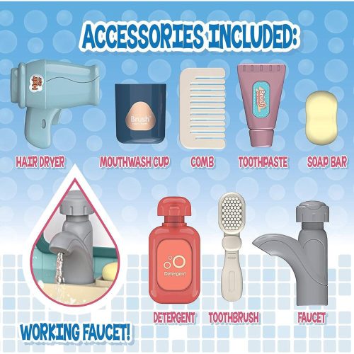 Kúpeľňové zrkadlo s umývadlom, batériou a príslušenstvom na potrubie (prehrávač osvetlenia a zvuku)