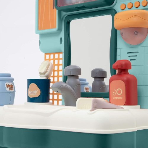 Kúpeľňové zrkadlo s umývadlom, batériou a príslušenstvom na potrubie (prehrávač osvetlenia a zvuku)