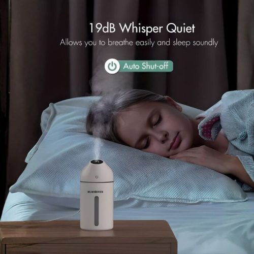 Prenosný mini zvlhčovač vzduchu Homasy, 320 ml (biely)