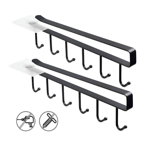 Závesný kuchynský háčik LikeSun bez vŕtania, držiak na hrnčeky 2 ks (čierny)