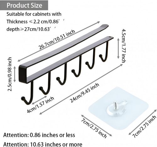 Závesný kuchynský háčik LikeSun bez vŕtania, držiak na hrnčeky 2 ks (čierny)