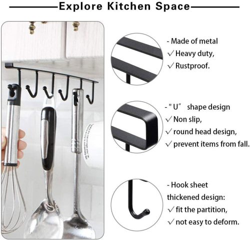 Závesný kuchynský háčik LikeSun bez vŕtania, držiak na hrnčeky 2 ks (čierny)