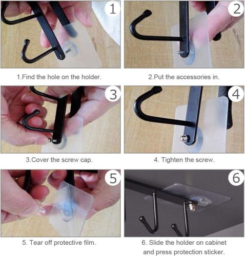 Závesný kuchynský háčik LikeSun bez vŕtania, držiak na hrnčeky 2 ks (čierny)