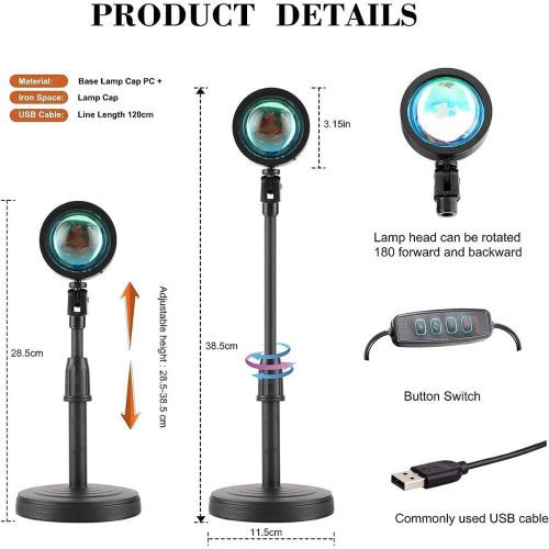 GTTFAE Lampa Západ Slnka – LED svetlo nálady, nastaviteľné tienidlo s gradientnou modrou farbou