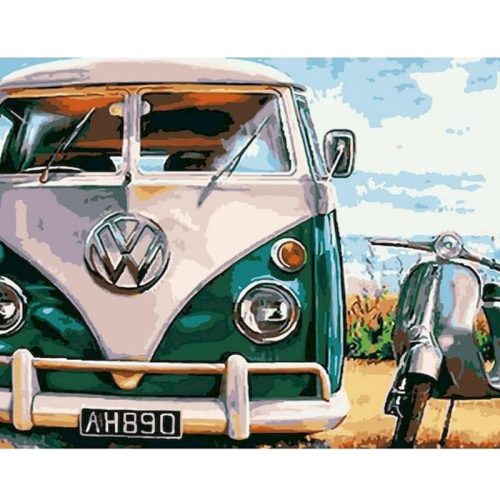 Generické maľovanie podľa čísel olejomaľba – motív auta, kreatívna sada pre domácich majstrov