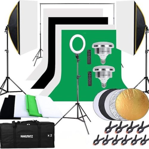Profesionálna fotoštúdiová sada Hakutatz s kruhovým svetlom, softboxom a pozadím