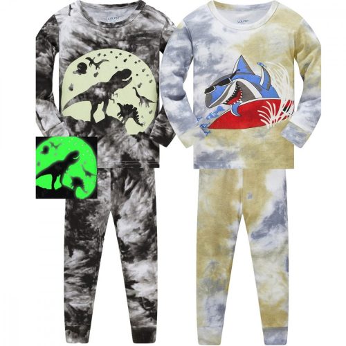LOLPIP Chlapčenská bavlnená pyžamová súprava s dlhým rukávom pre 12-ročné deti 2ks (žralok a dinosaury)