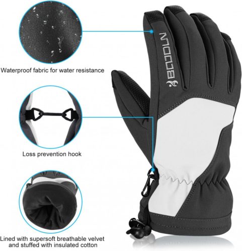 Zimné lyžiarske rukavice BOODUN nepremokavé a vetruodolné, veľkosť L – čierno-biele, zateplené
