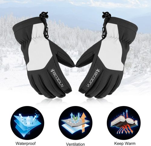 Zimné lyžiarske rukavice BOODUN nepremokavé a vetruodolné, veľkosť L – čierno-biele, zateplené