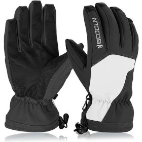   Lyžiarske rukavice BOODUN M – vodeodolné a vetruodolné, čierno-biele, steplou podšívkou