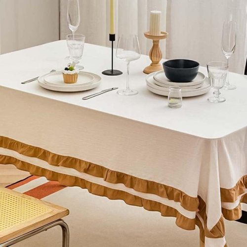 Foxace, Biely, Škandinávsky štýl, obrus s volánmi (140x180 cm)