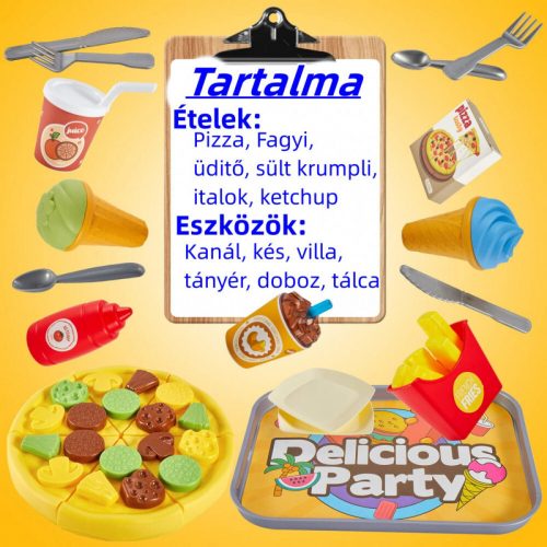 Detská hracia sada s pizzovým menu – farebná hra na postavy s príslušenstvom