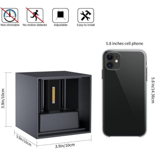 K-Bright LED vonkajšia nástenná lampa 12W, IP65 vodeodolná, antracitová, teplé biele svetlo - 1 ks