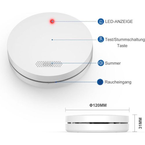 Detektor dymu Xindum 5 ks – certifikovaný TÜV, sbatériou, biely