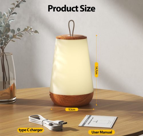 LED nočné svetlo – vzor dreva, teplé svetlo, stolová lampa do spálne