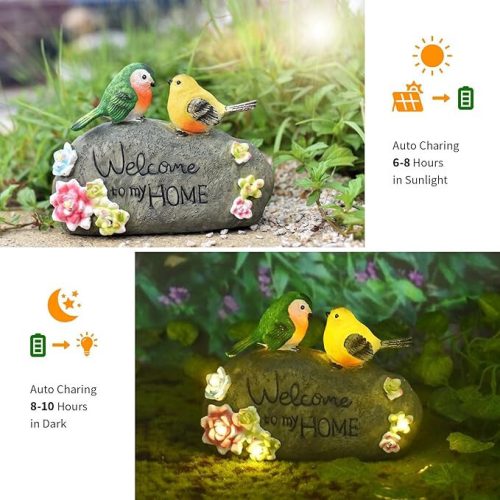 Solárne dekoratívne svetlo JeeYee Vonkajšie solárne vtáky s nápisom „Vitajte v mojom dome“ – záhradné LED