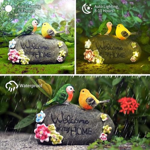 Solárne dekoratívne svetlo JeeYee Vonkajšie solárne vtáky s nápisom „Vitajte v mojom dome“ – záhradné LED
