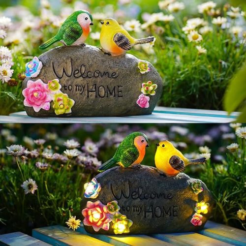Solárne dekoratívne svetlo JeeYee Vonkajšie solárne vtáky s nápisom „Vitajte v mojom dome“ – záhradné LED