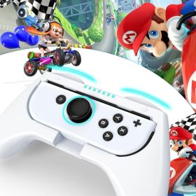 Mooroer Joy-Con grip a pretekársky volant 3 ks - biely
