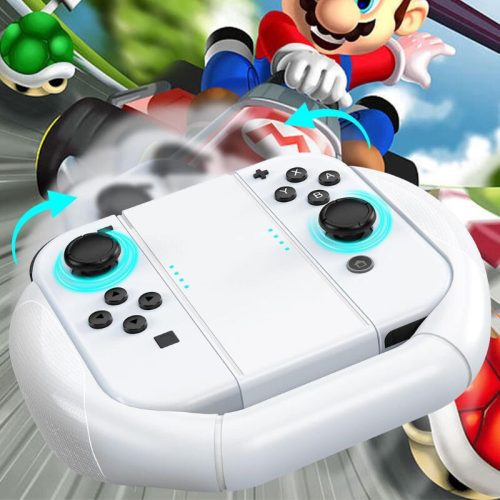 Mooroer Joy-Con grip a pretekársky volant 3 ks - biely