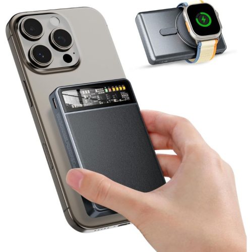 Magnetická powerbanka KPON 10000mAh s nabíjačkou Magsafe pre iPhone a Apple Watch - čierna