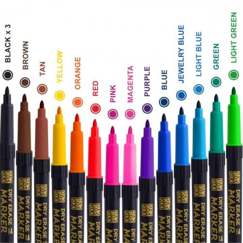 Sada magnetických popisovačov na bielu tabuľu ParKoo 14+2 ks – viacfarebné, odolné písacie pero